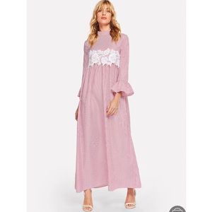 Applique Embellished Waist Flounce Sleeve Dress